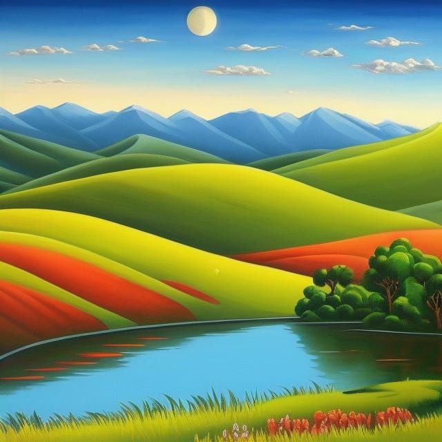 Impressionist Pastoral Landscape in Synthwave Style