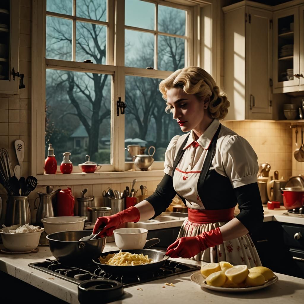 Mid Century Madonna in Noir-Inspired Domestic Bliss