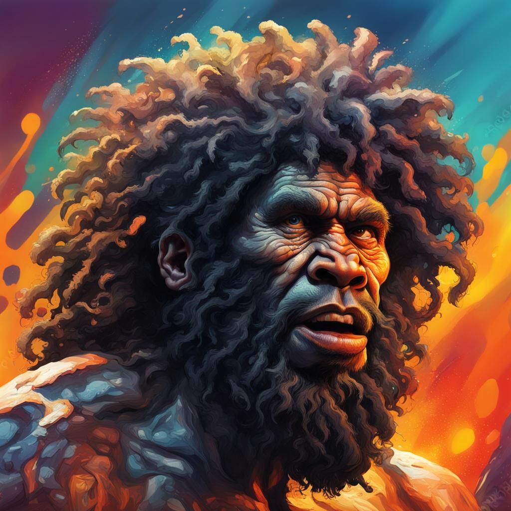 Hyperrealistic Portrait of African Neanderthal Caveman