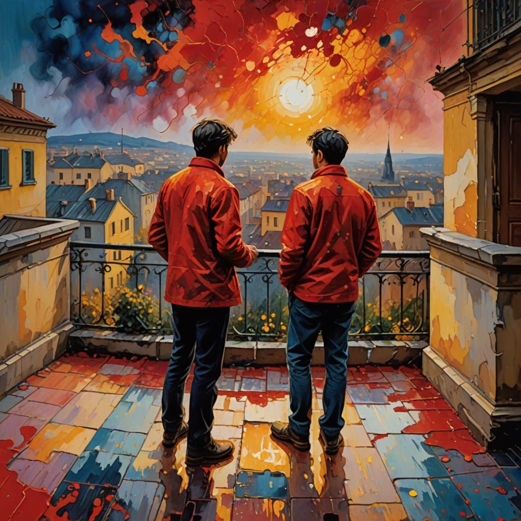 Neo-Impressionist Oil Painting on Cracking Terrace