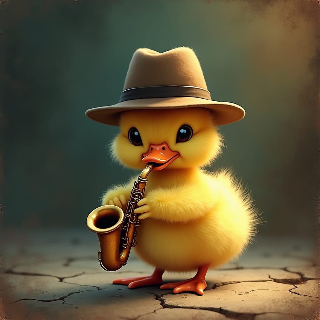 Duckling Jazz Musician in Dreamlike Digital Art
