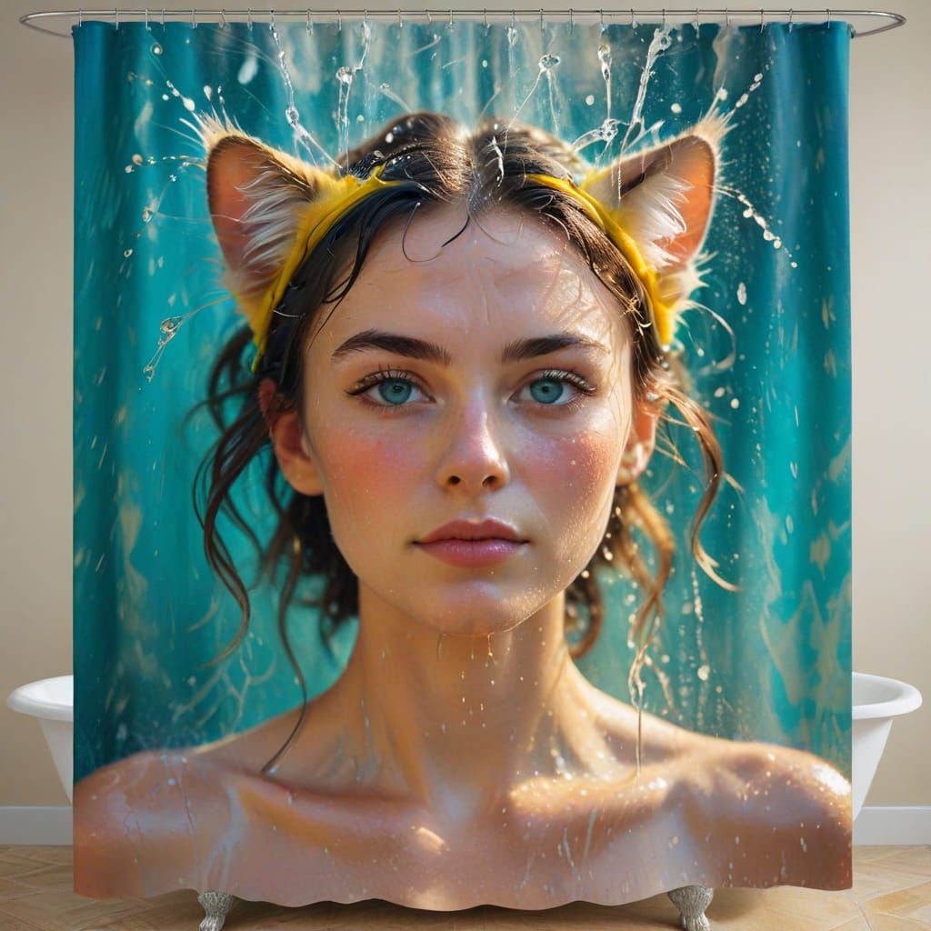 Fauvist Femme aux Oreilles de Chat dans la Douche