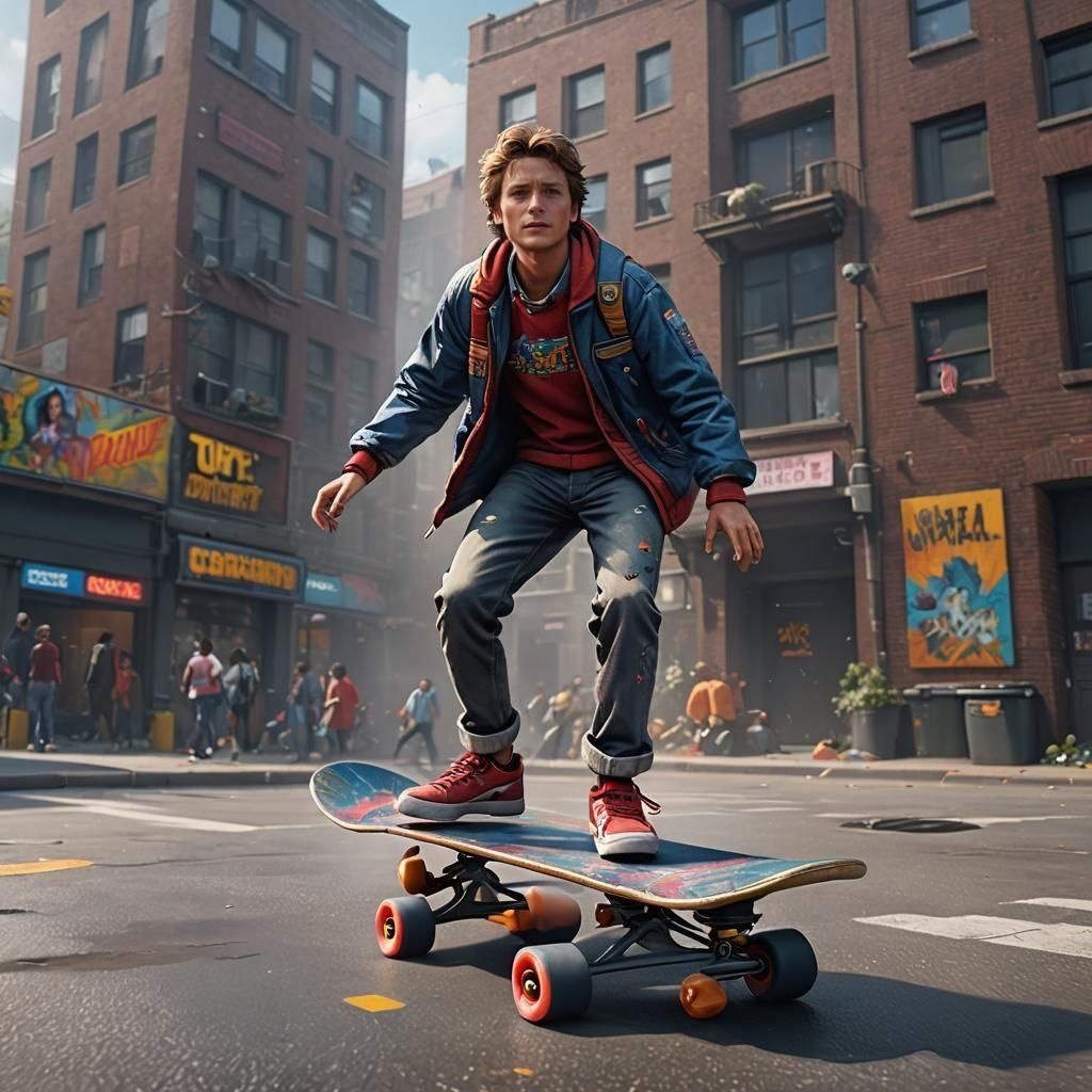 Marty McFly on Skateboard: Detailed Fantasy Art