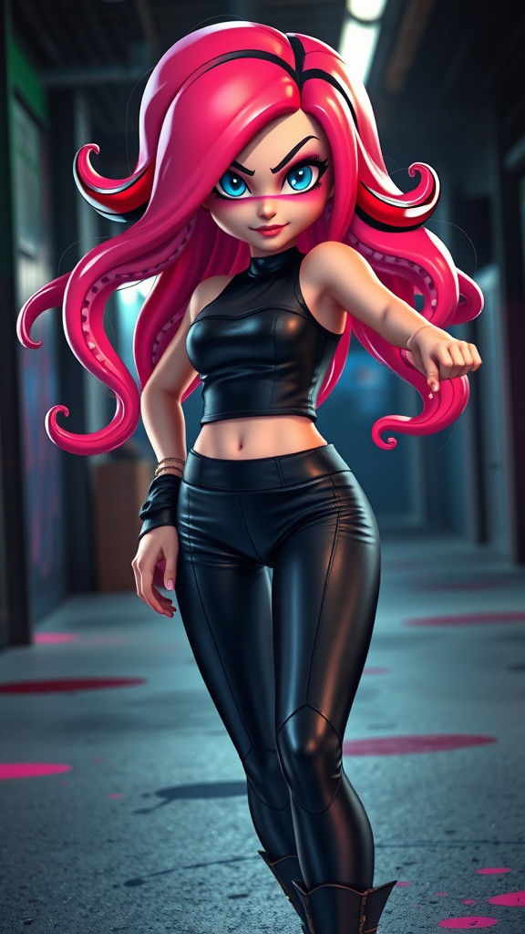 Octoling Cosplayer in Urban Splatoon Arena