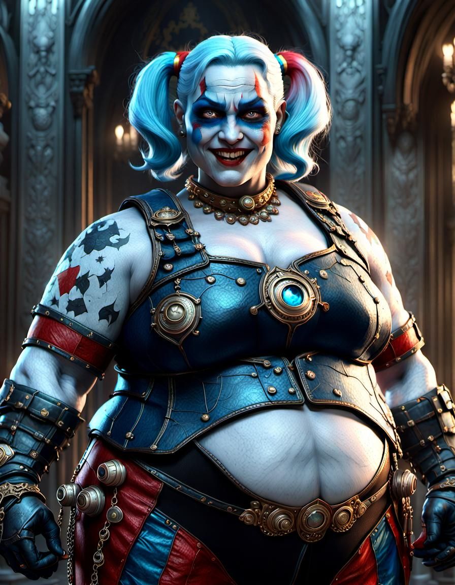 Obese Blue Harley Quinn in Rococo Lighting
