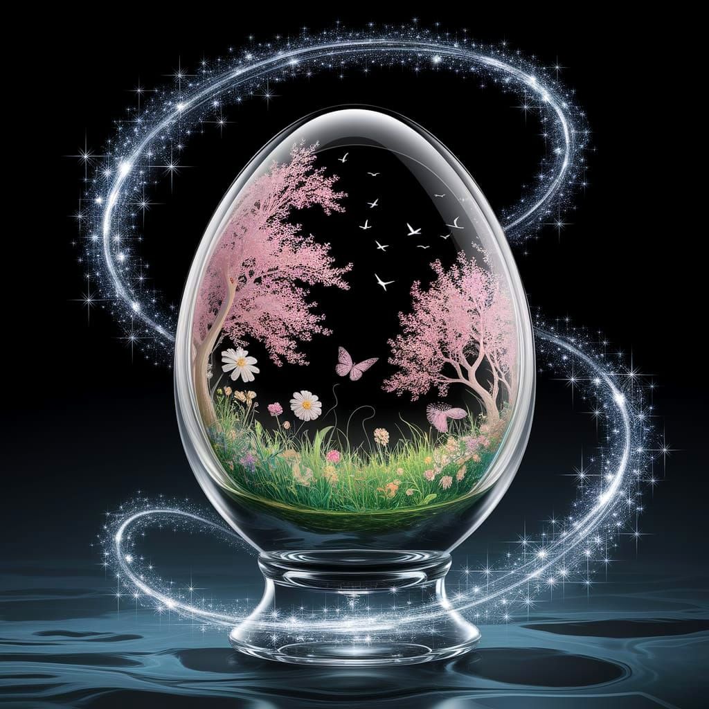 Enchanted Glass Egg with Spring Scene