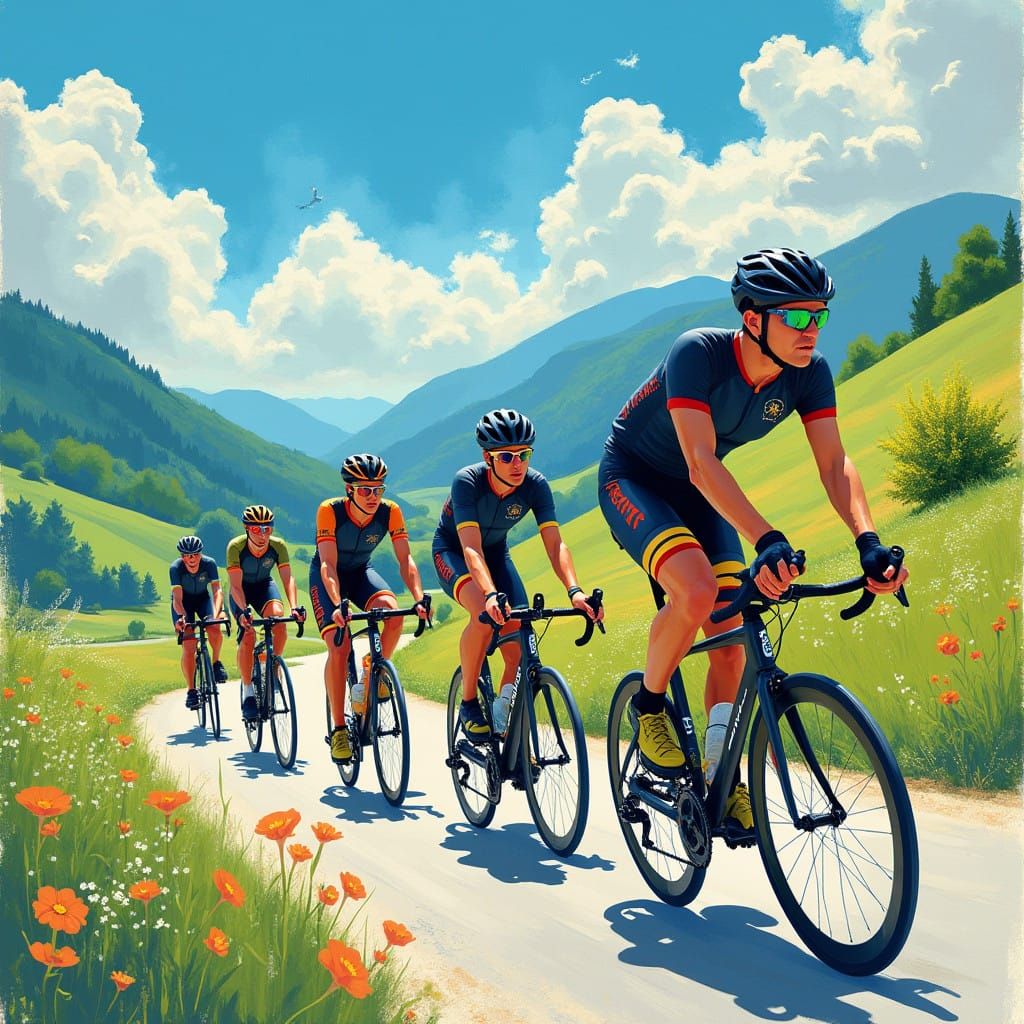 Cyclists Conquer a Serene Hillside