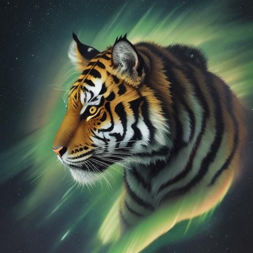 Dominant Tiger-Dragon Hybrid in Northern Lights: Oil Paintin...