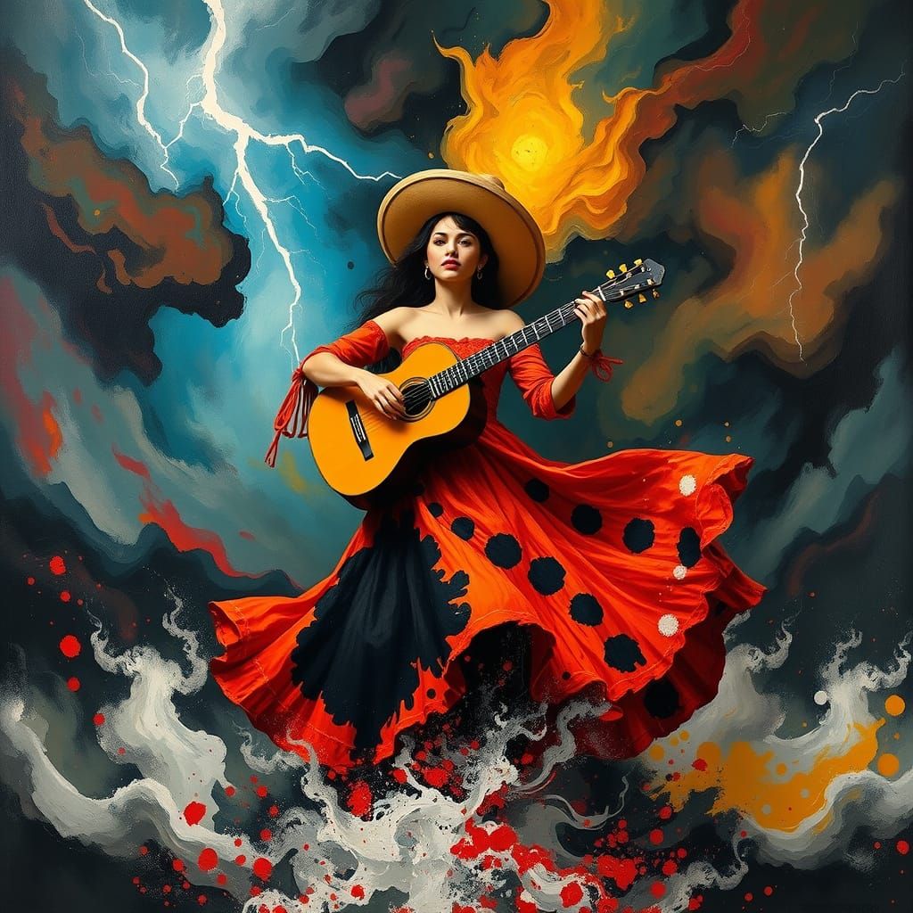 Stormy Mariachi in Inkblot Patterned Gown