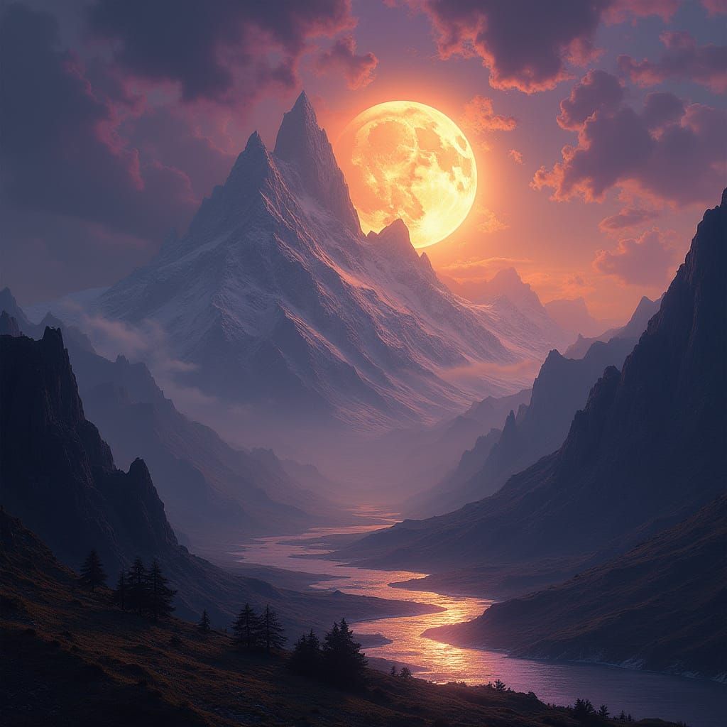 Stormcrag Mountains Under Twinned Moons
