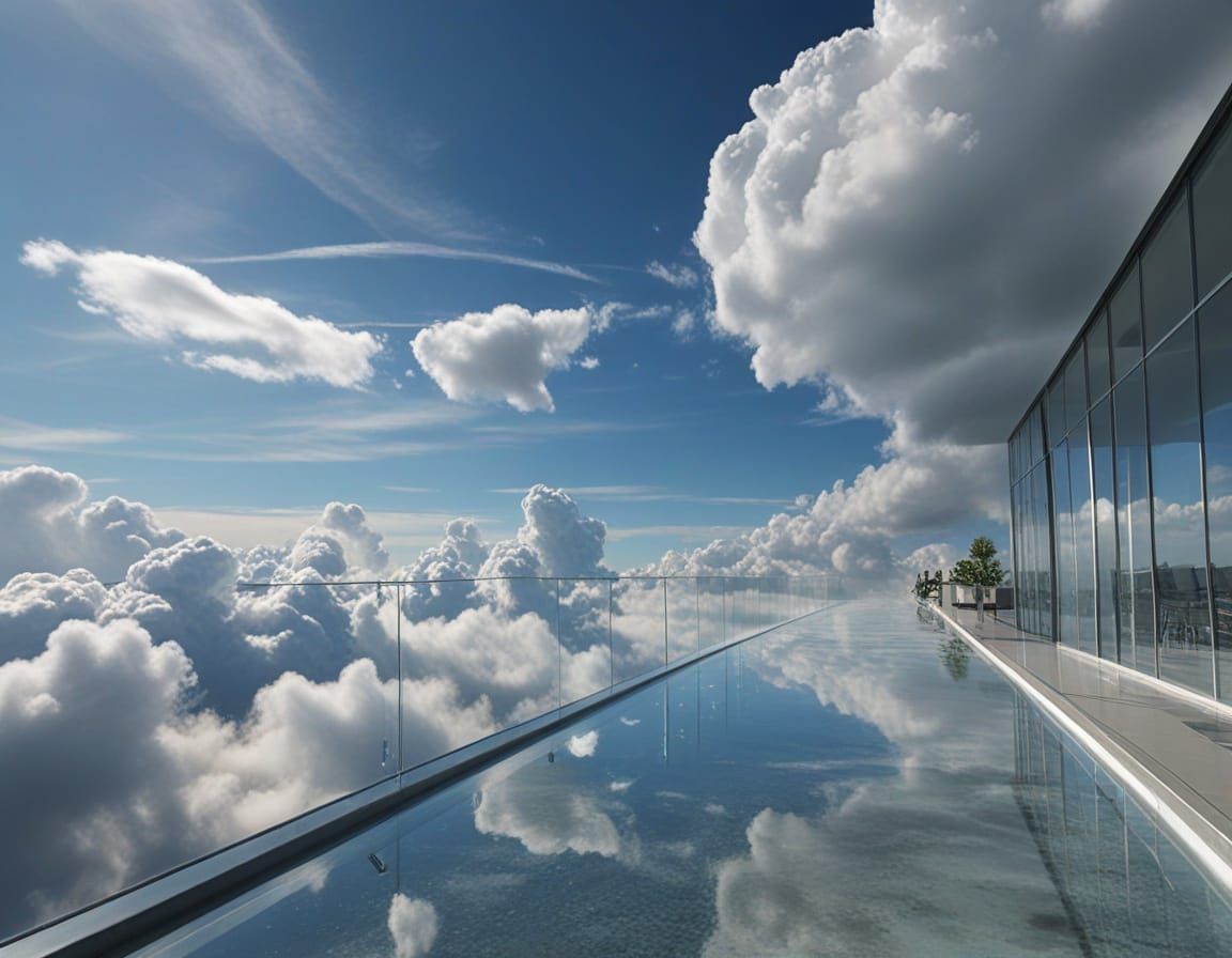 Sleek Cloudscape Office in Hyper-Realistic Digital Art