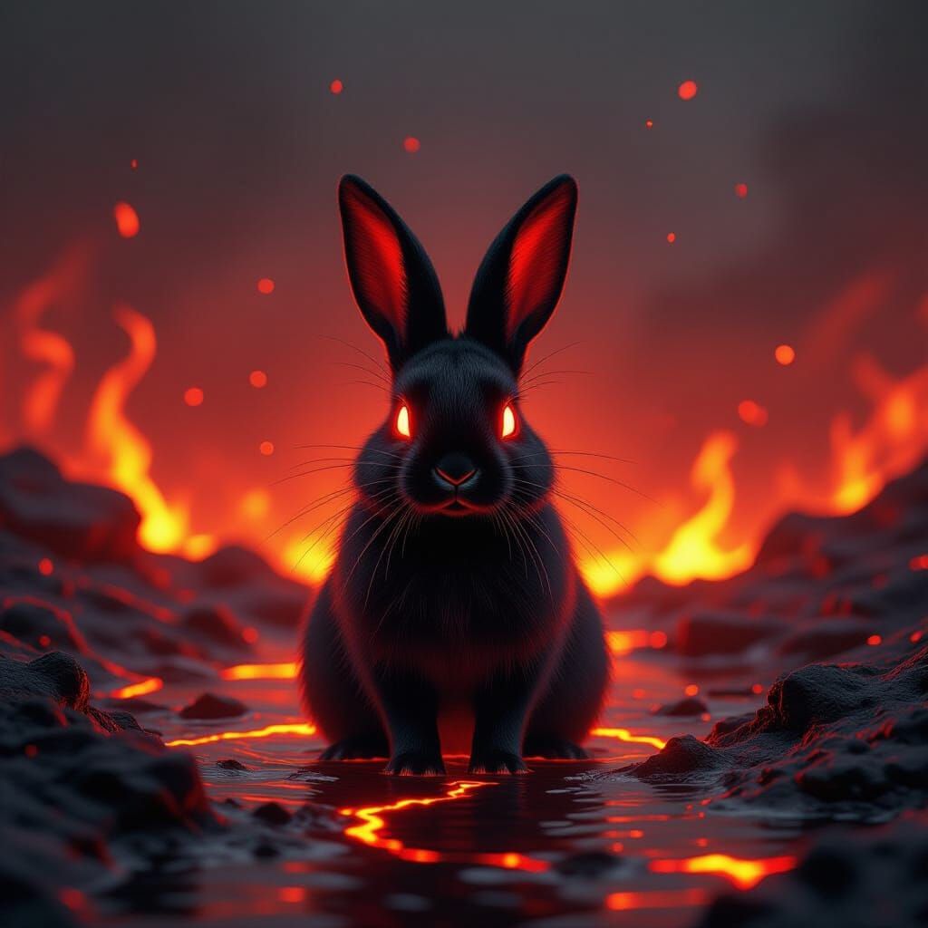 Black Rabbit in Fiery Lava River