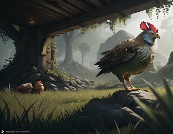 Hobbit and Hens in Lush Meadow: 3D Game Art