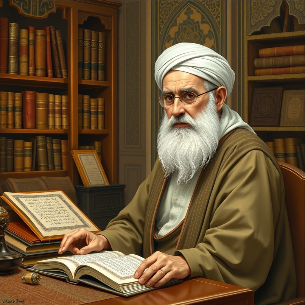 Scholar in Islamic Study, Inspired by Miniature Paintings