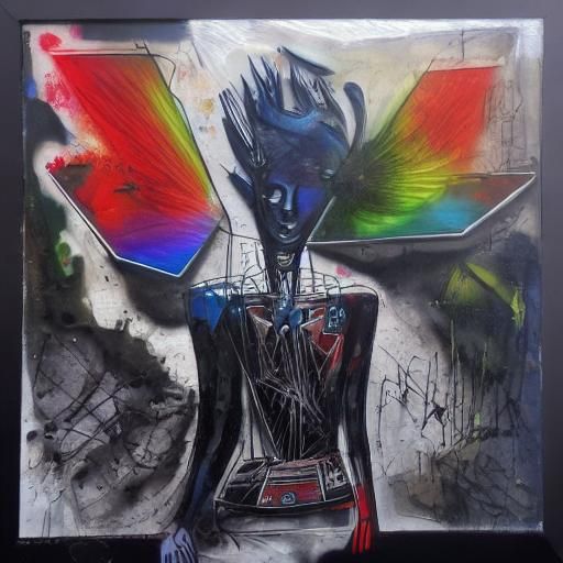 Cubist Goth Woman with Geometry Wings