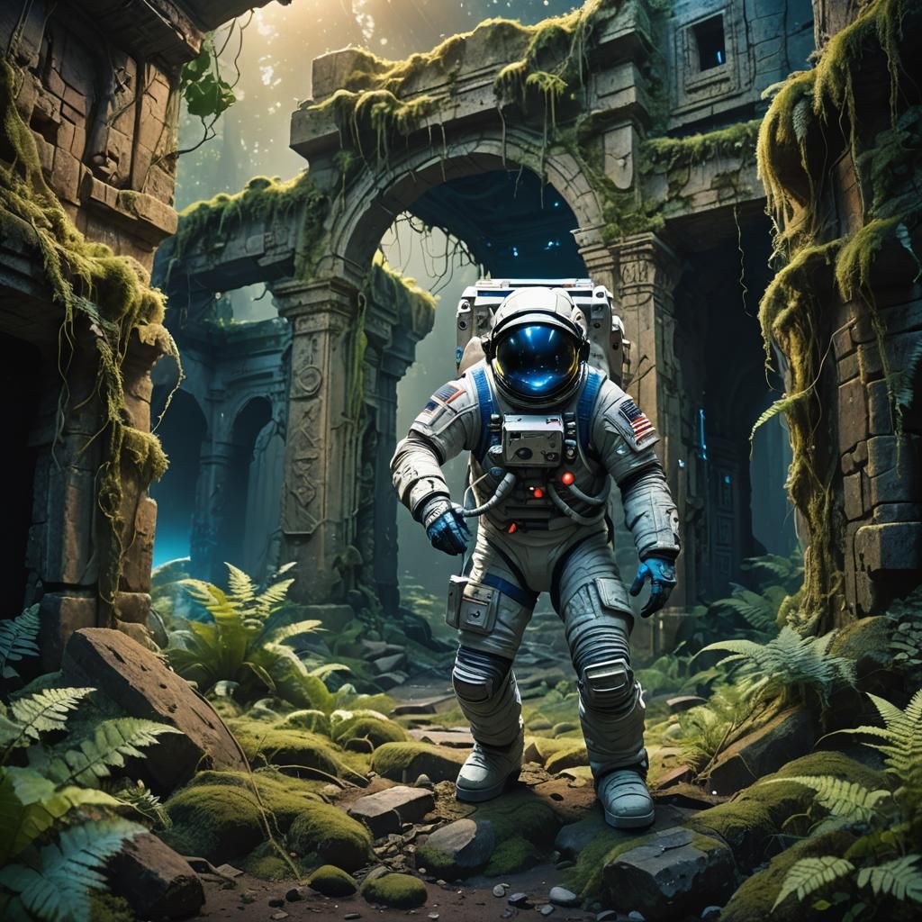 Astronaut's Discovery: Alien Ruins in Fantasy Concept Art