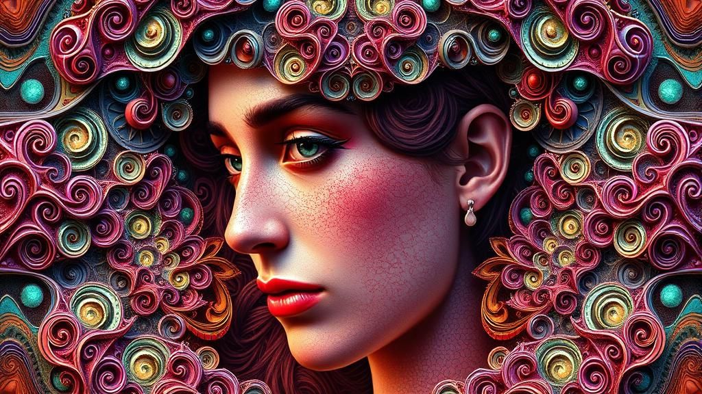Abstract Symmetrical Portrait in Colored Mirror Art Style