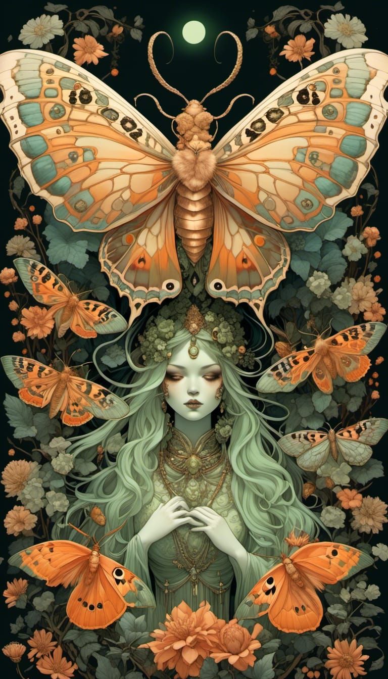 Death Moth Priestess in Art Nouveau Style