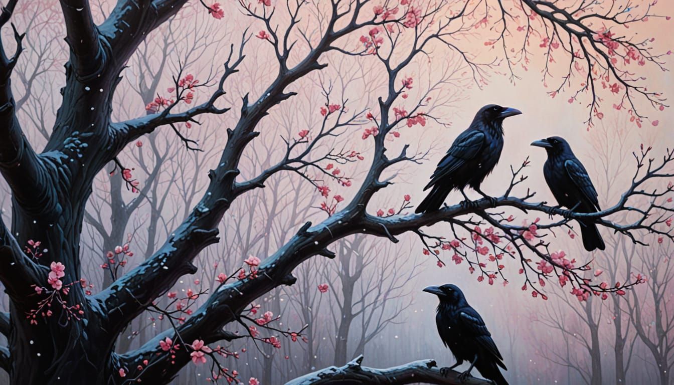 Surreal Tree with Two Seasons as Oil Painting