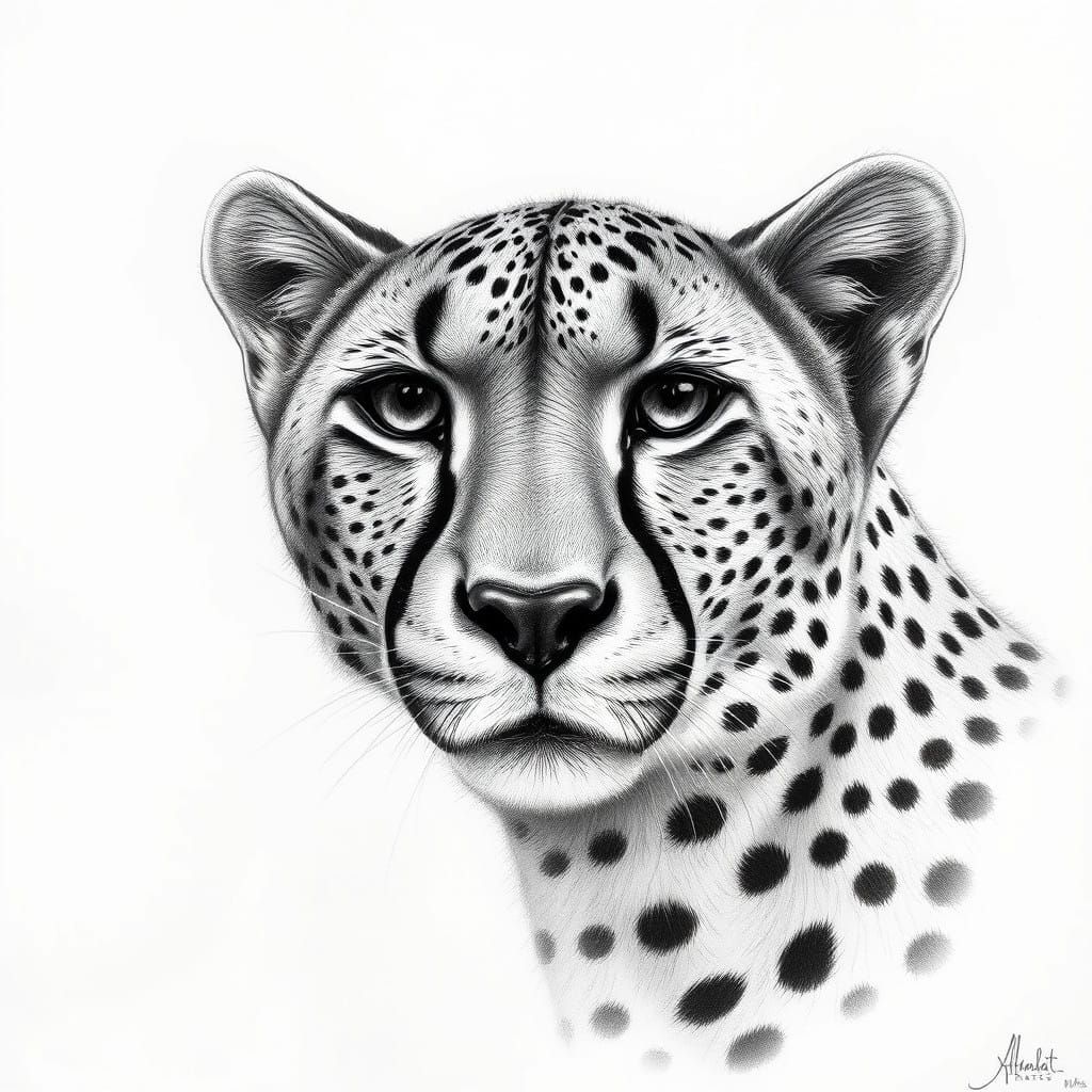 Hyper-Realistic Cheetah Portrait in Charcoal