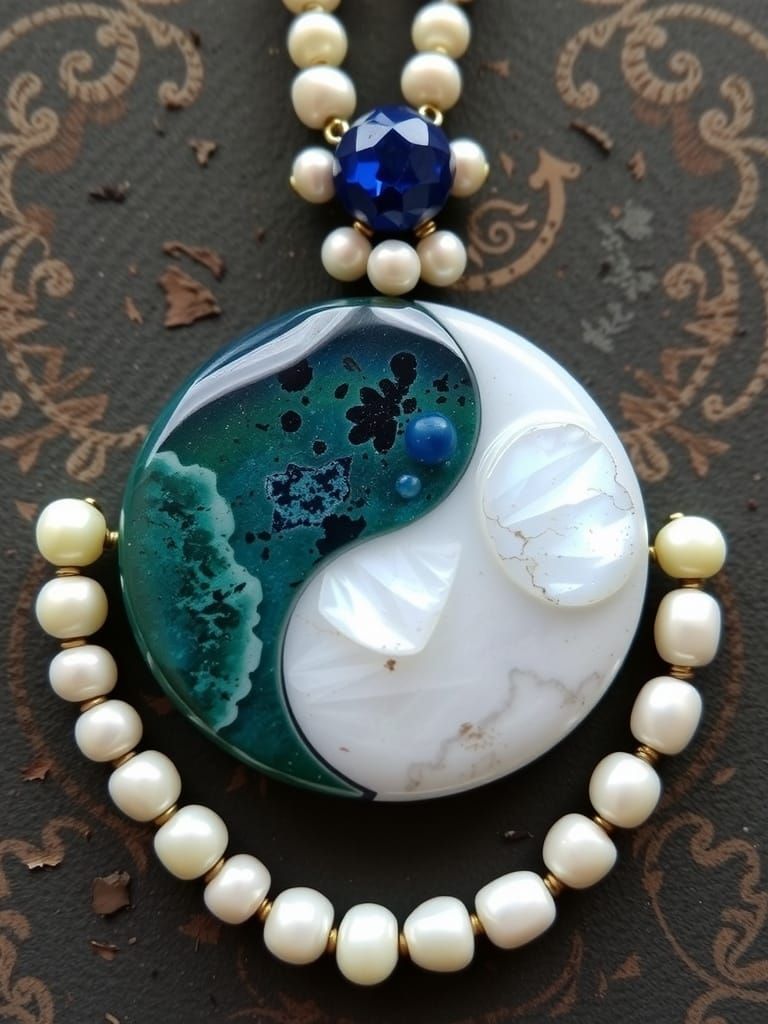 Yin-Yang Talisman with Alexandrite, Moonstone, and Pearls