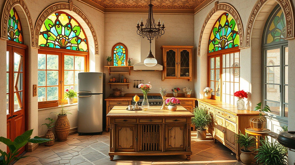 Cozy Arabian Kitchen with Stained Glass Windows