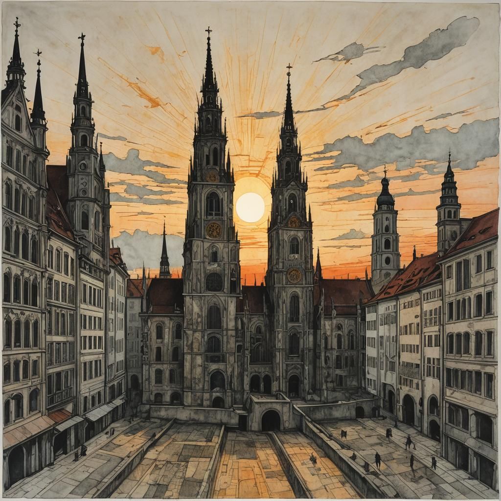 Munich Sunrise in Abstract and Historical Styles