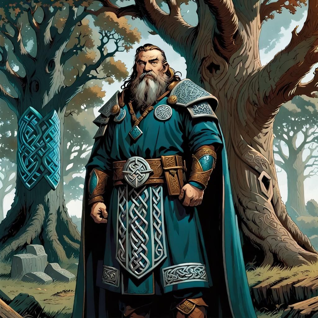 Dwarven Cleric Before Mithril-Runed Oak, Comic Art
