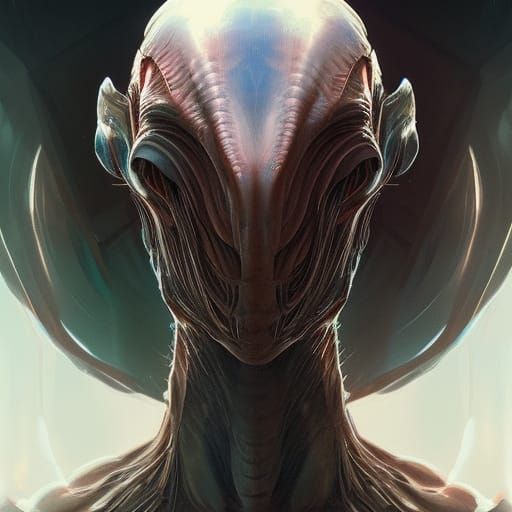 Hyperdetailed Alien Monster Portrait in Triadic Colors