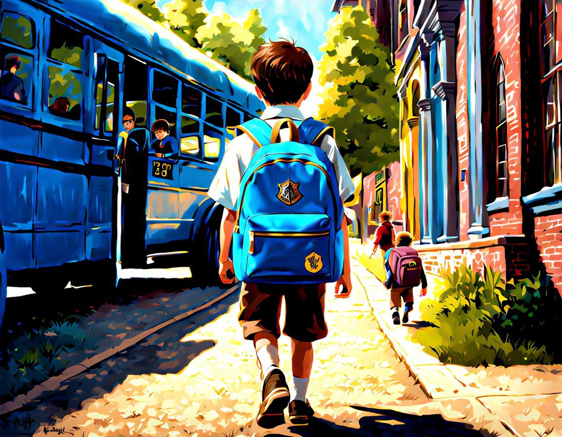 Young Harry Potter Walks to School Bus