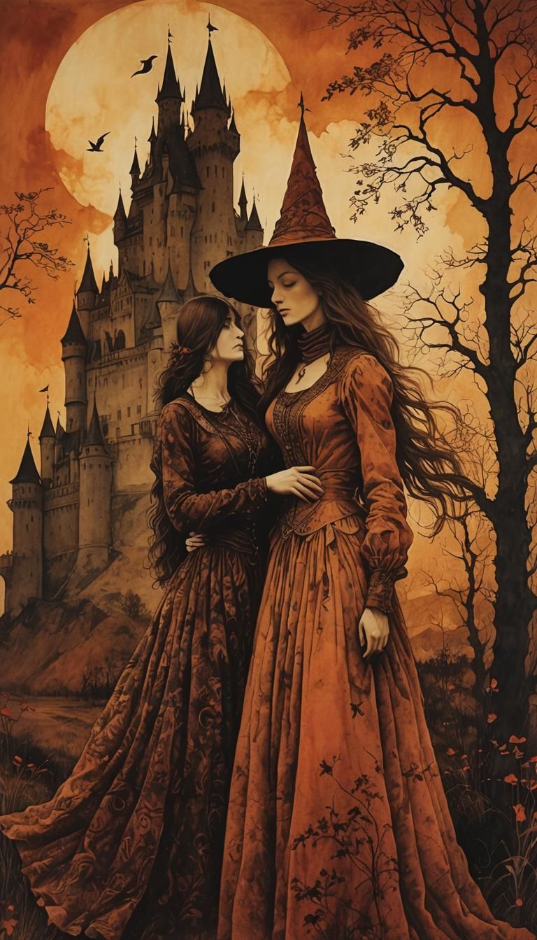 Surreal Witch Portrait in Batik Style