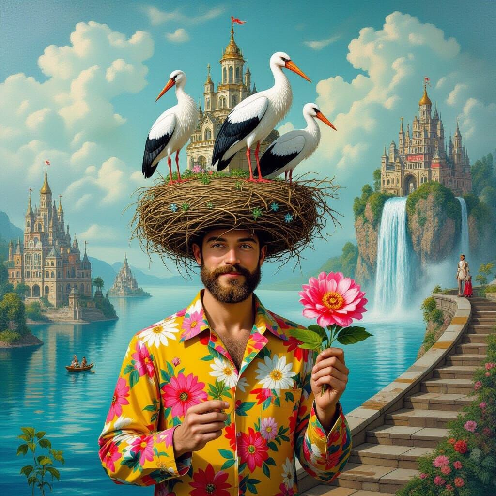 Utopian Floating City in Hieronymus Bosch Style