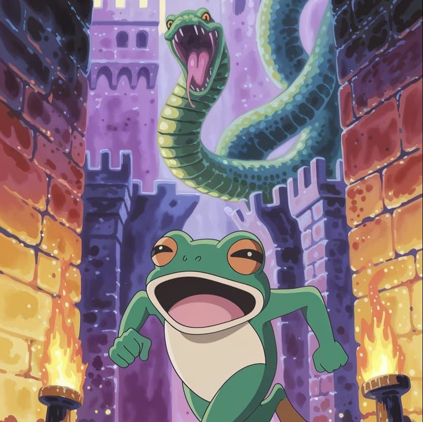 Frog's Escape from Dungeon Snake: Impressionist Painting