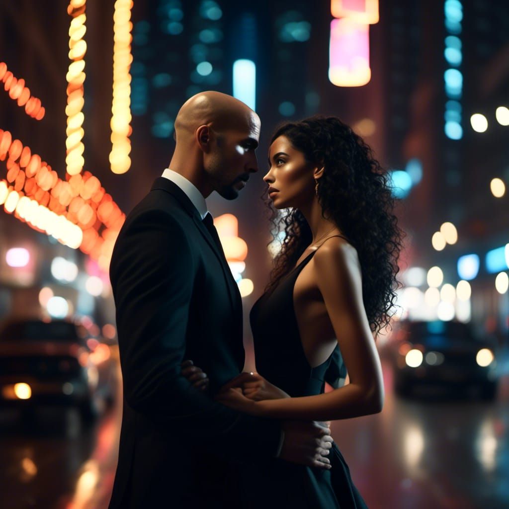 Passionate Couple in City Night, Cinematic Film Still