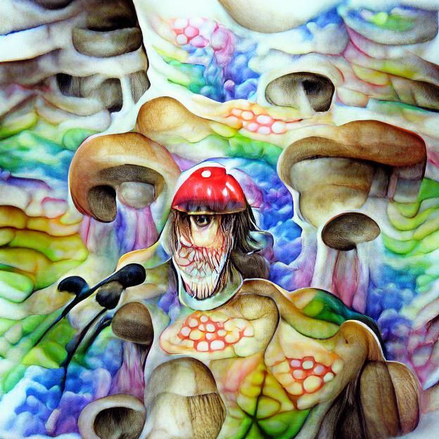Psychedelic Mushroom Man in Watercolor