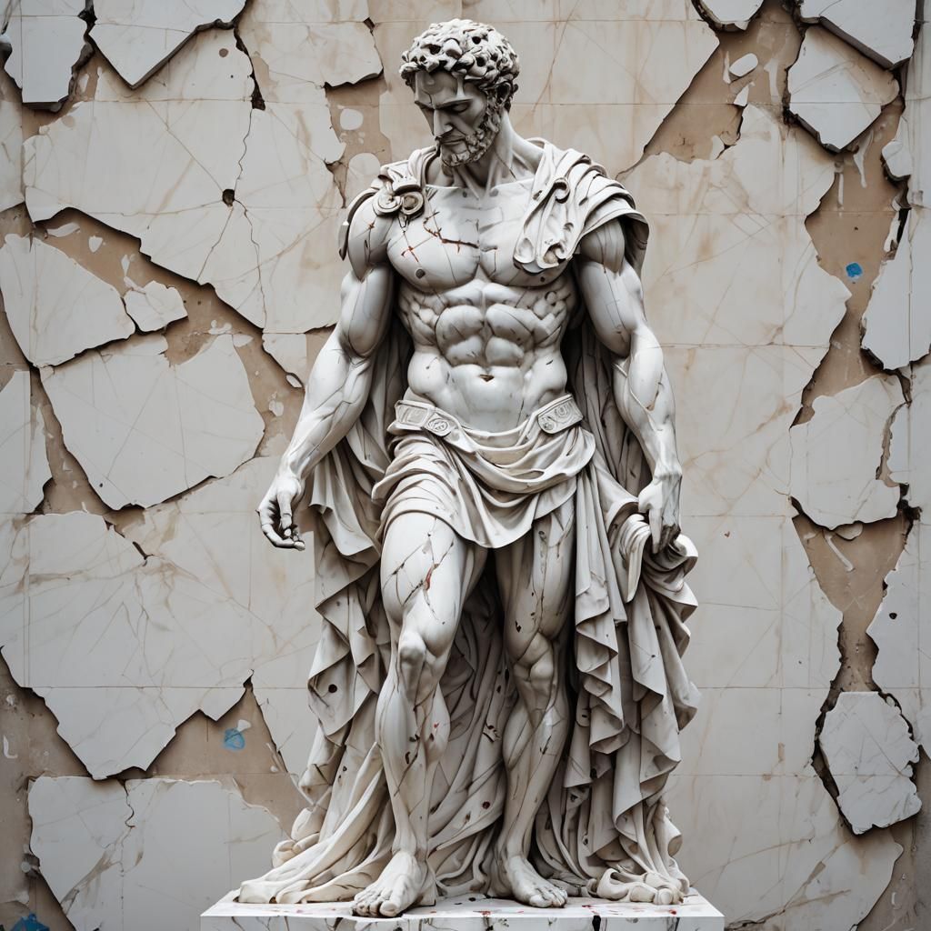 Handsome Greek God Colossus in Graffiti Art Style