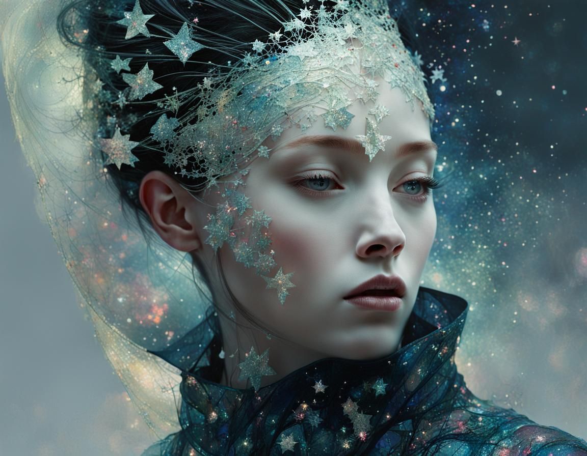 Surrealist Enchantress Transformed by Iridescent Neon Lights