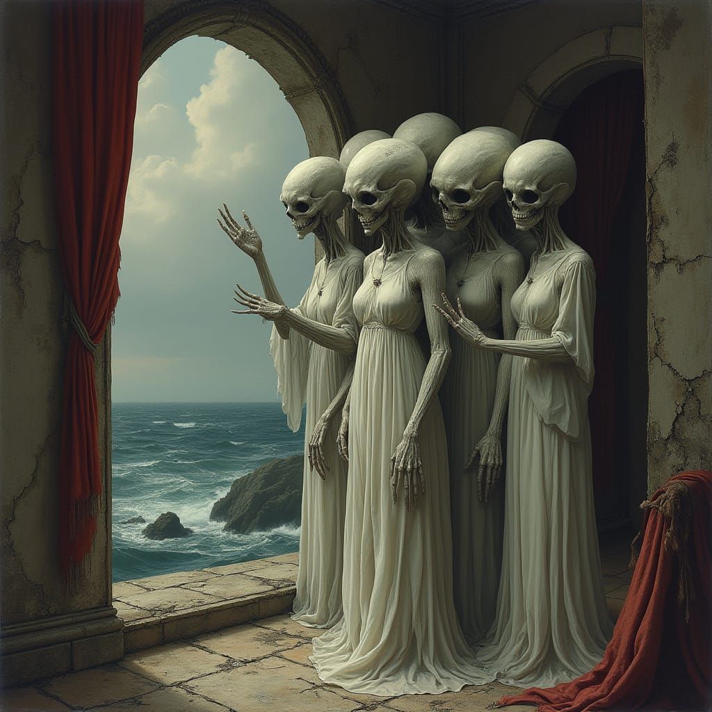 Ghostly Woman in Victorian Mansion, Macabre Beauty Overlooki...