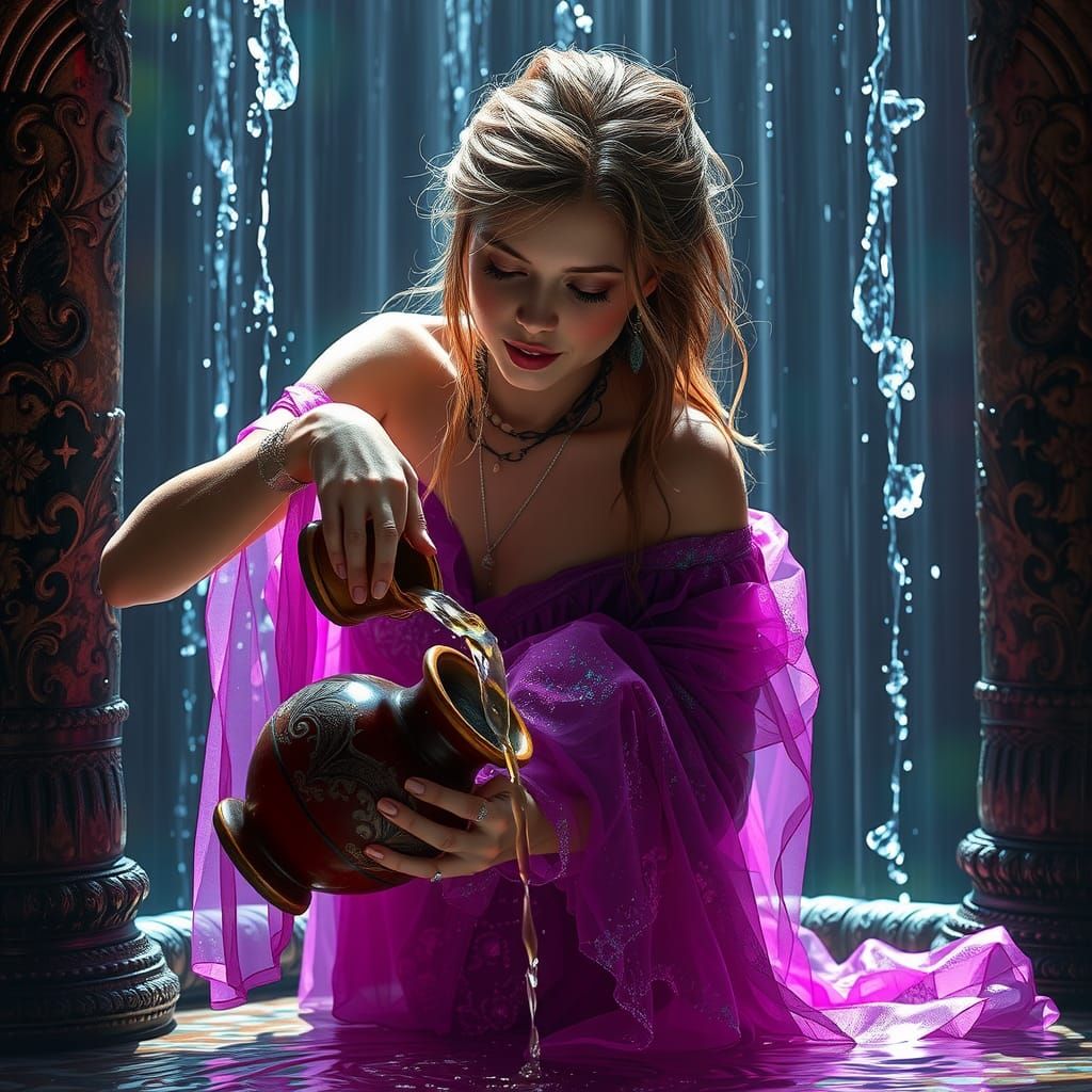 Art Nouveau Woman at the Fountain of Life