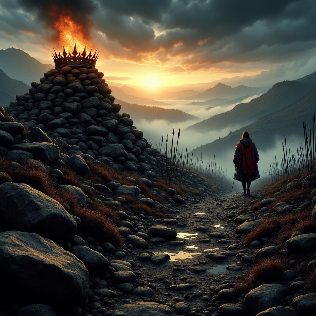 Scottish Battlefield with Burning Crown, Romanticist Style