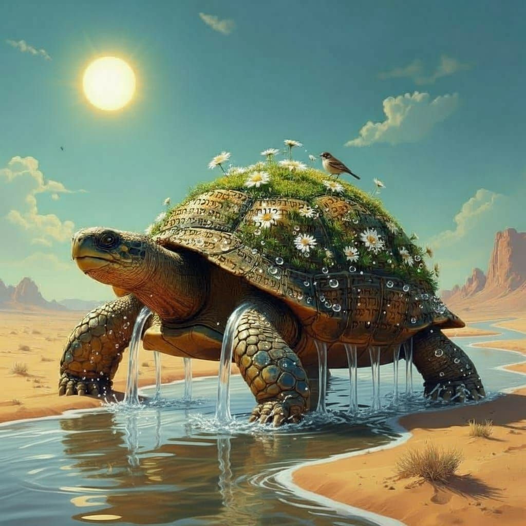 Colossal Tortoise with Ecosystem in Desert, Bosch Sci-Fi Sty...
