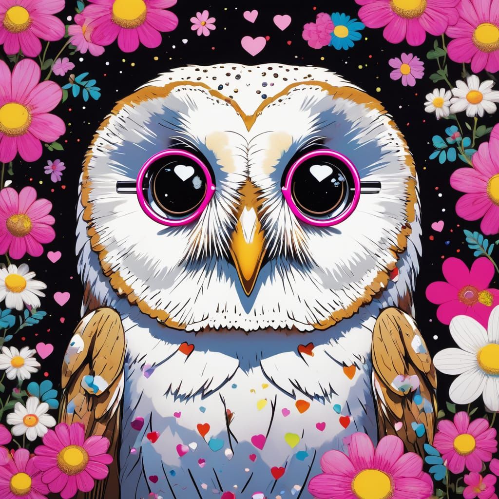 Cute Owl with Sunglasses in Pop Art Style