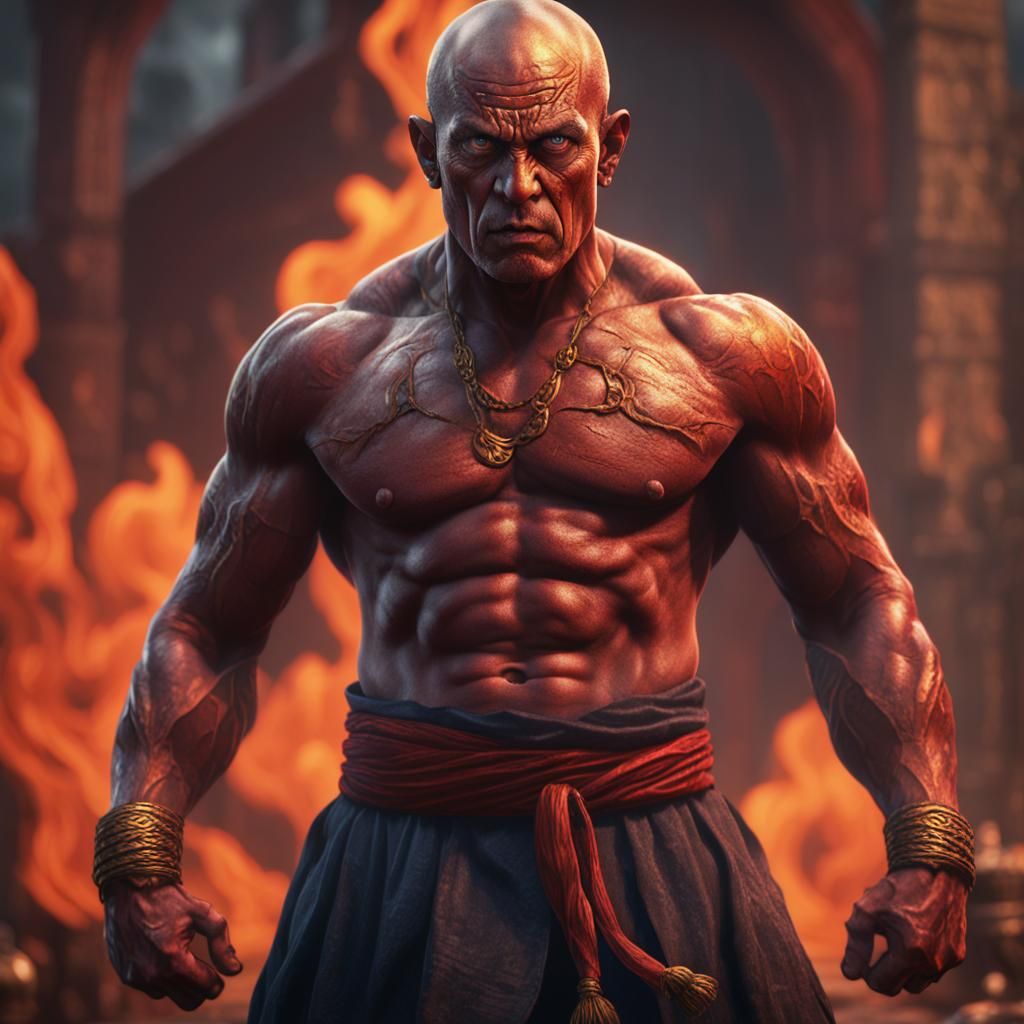 Menacing Monk Striking a Pose in Detailed Art