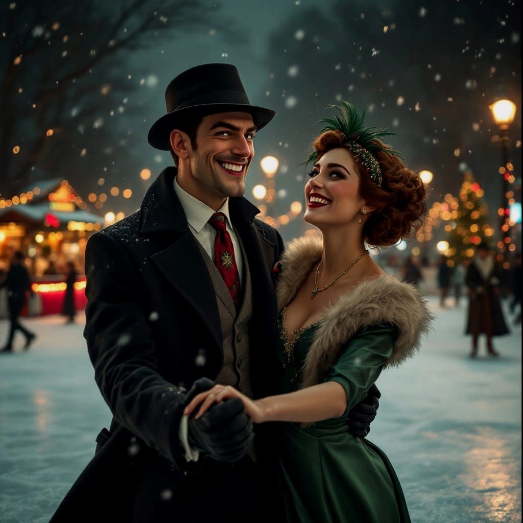 A Roaring Twenties Couple's Joyful Christmas Ice Skating Mom...