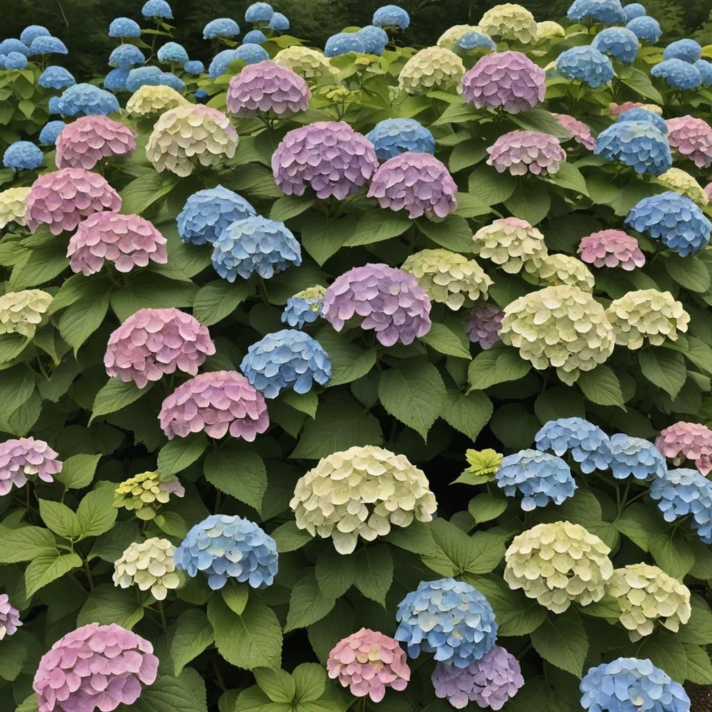 Hydrangea Bush in Garden, Impressionistic Style