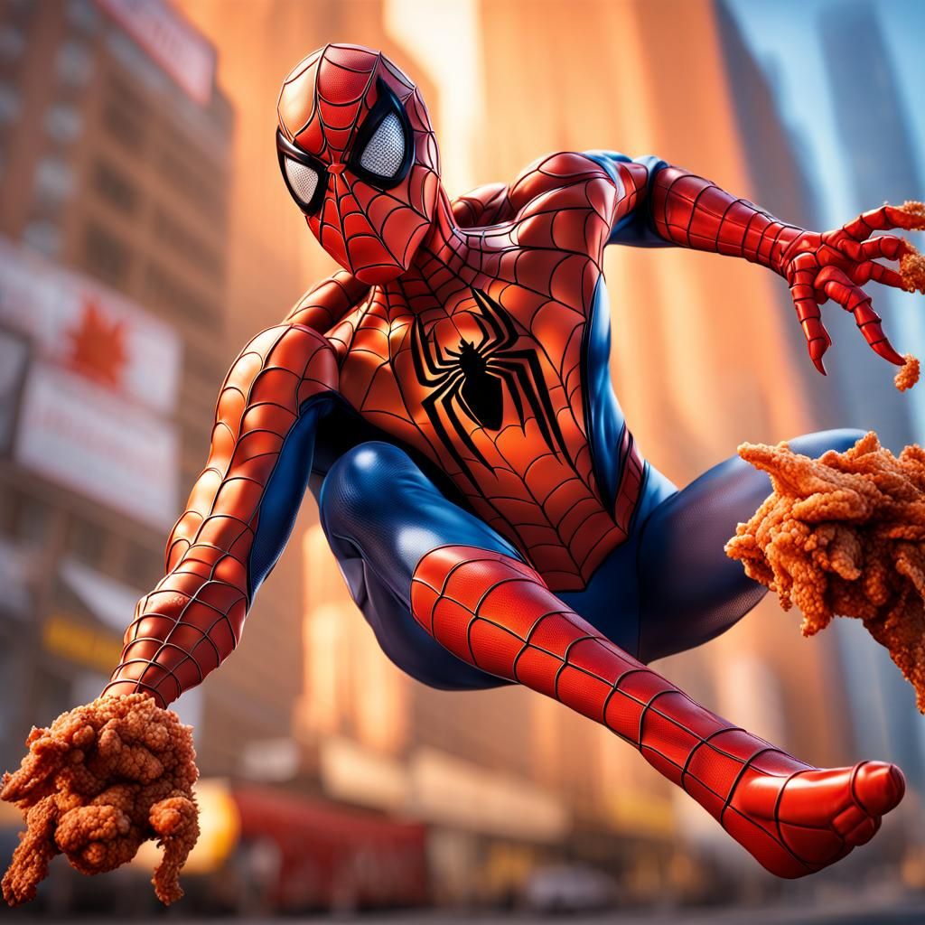 Spiderman's Fried Chicken Suit: Hyperrealistic Concept Art