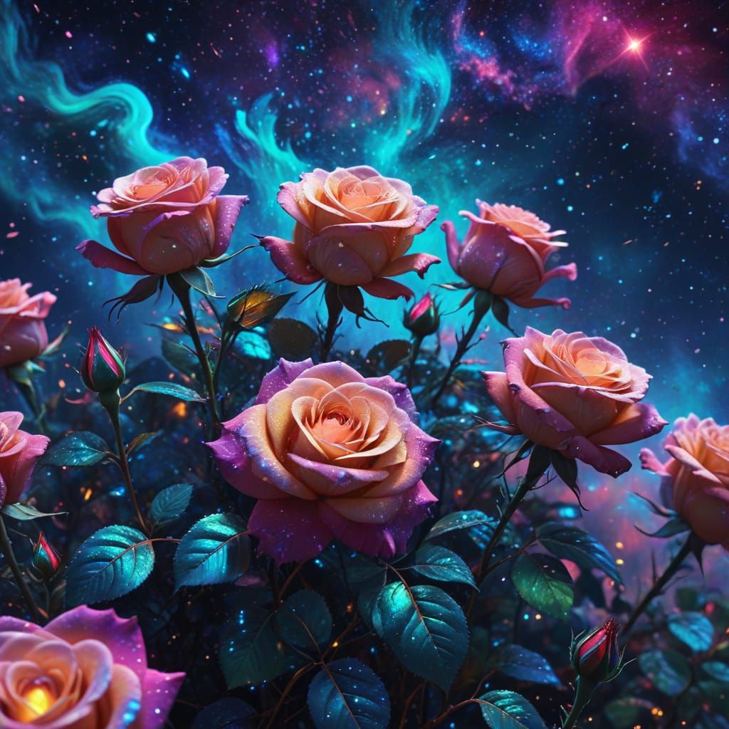 Cosmic Roses in Galactic Nebula with Aurora Borealis