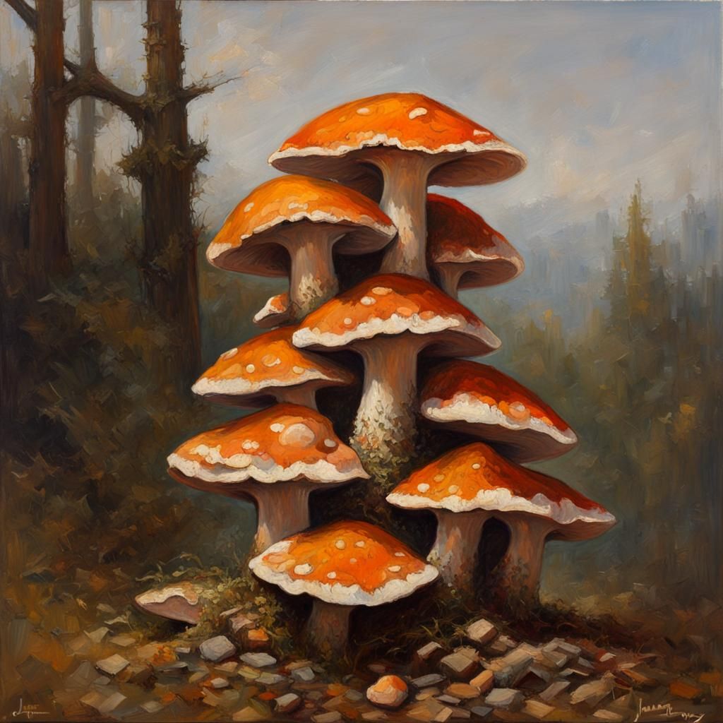 Fungus Stack in Oil Painting Style