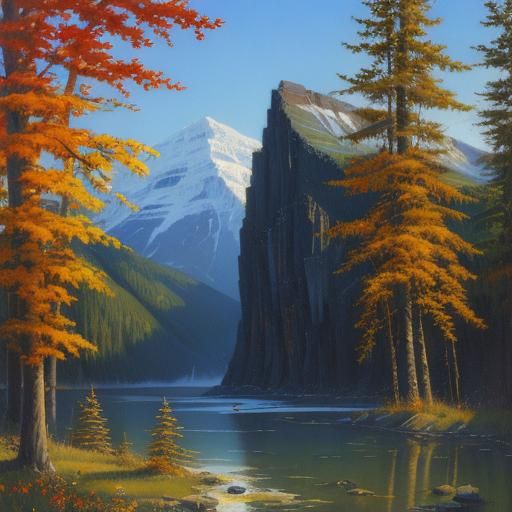 Canadian River Landscape in Oil Painting Style