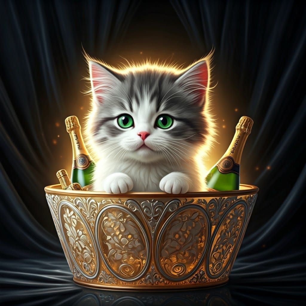 Kitten in Champagne Box: Steampunk Victorian Fantasy
